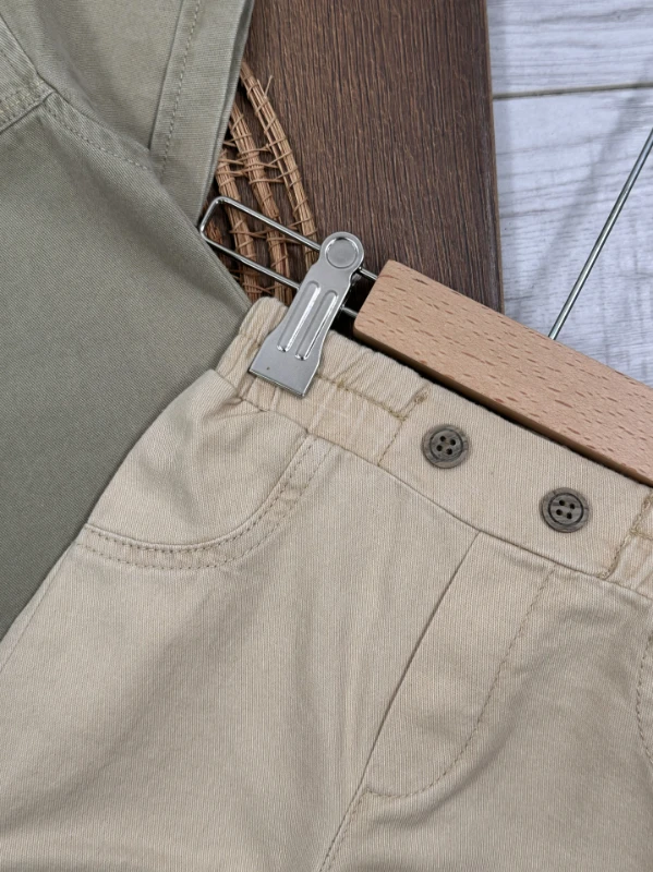 Tayyare Nakışlı Keten Önden Düğmeli Yazlık Erkek Bebek Takım - BEJ