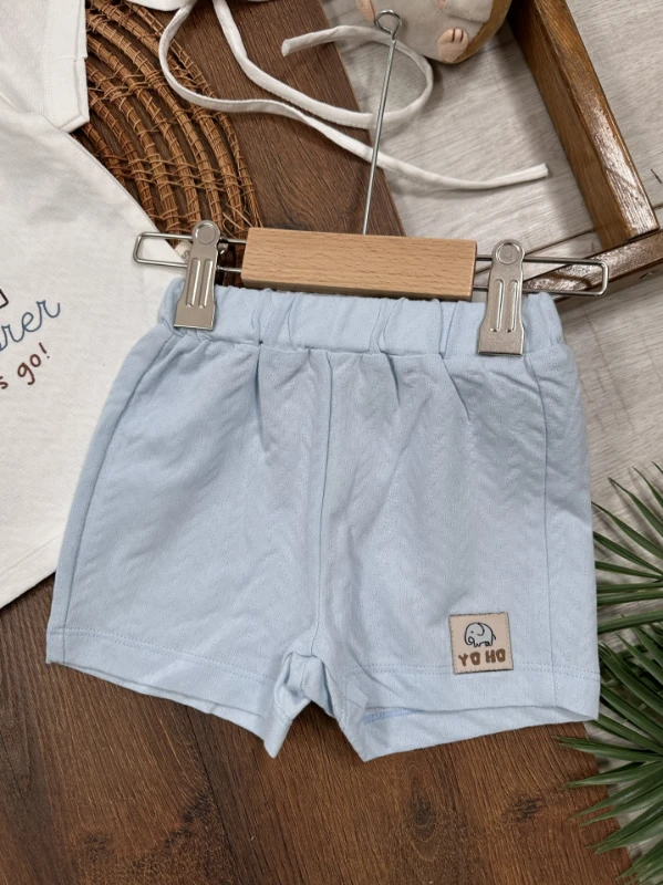 SafariBaskılı Şapkalı Omuzdan Çıtçıtlı Yazlık Erkek Bebek Takım - MAVİ