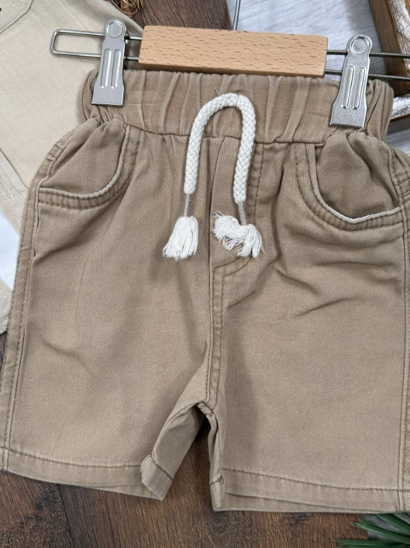 Karavan Baskılı Badili Keten Şortlu Yazlık Erkek Bebek Takım - HAKİ YEŞİL