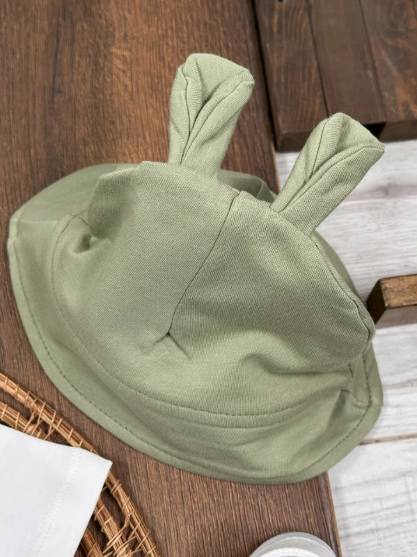 Patikli Safari Şapkalı Kulaklı Ayıcık Baskılı Badili Yazlık 4lü Salopet Erkek Bebek Takım - LACİVERT