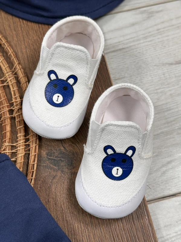 Patikli Safari Şapkalı Kulaklı Ayıcık Baskılı Badili Yazlık 4lü Salopet Erkek Bebek Takım - LACİVERT