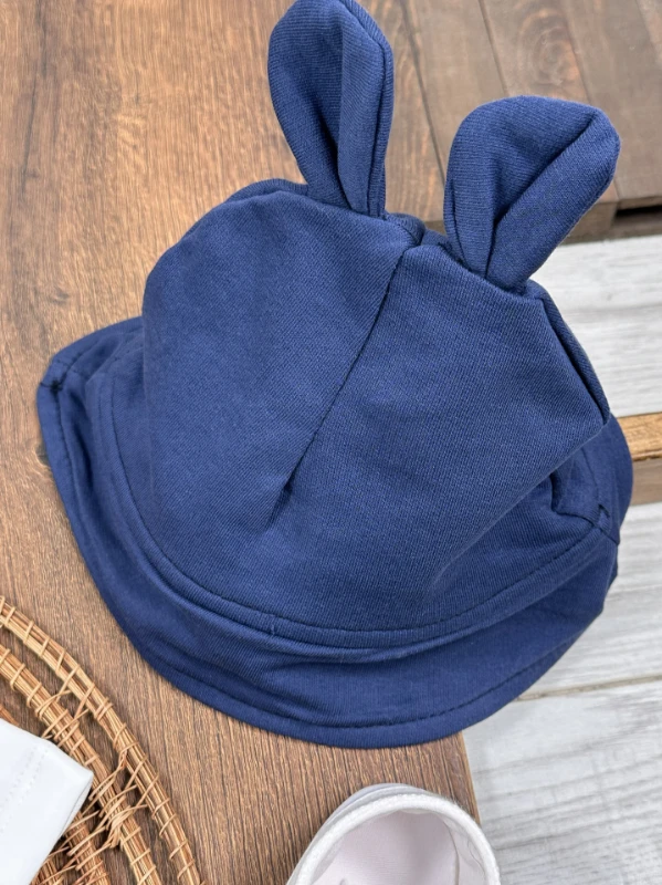 Patikli Safari Şapkalı Kulaklı Ayıcık Baskılı Badili Yazlık 4lü Salopet Erkek Bebek Takım - LACİVERT