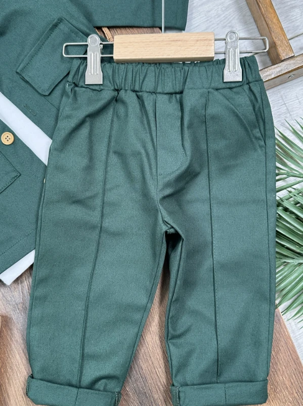 Gabardin Safari Ceket Badili Likralı Mevsimlik 3lü Erkek Bebek ve Çocuk Takım  - BEJ