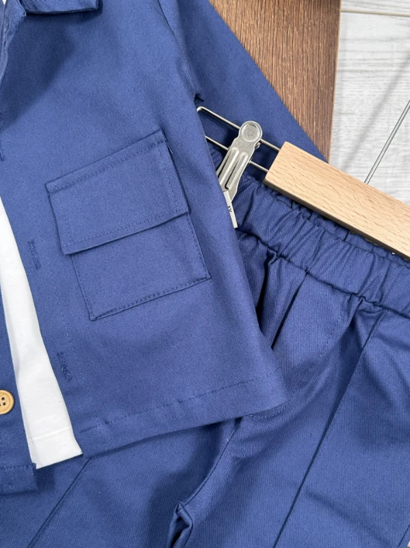 Gabardin Safari Ceket Badili Likralı Mevsimlik 3lü Erkek Bebek ve Çocuk Takım  - BEJ