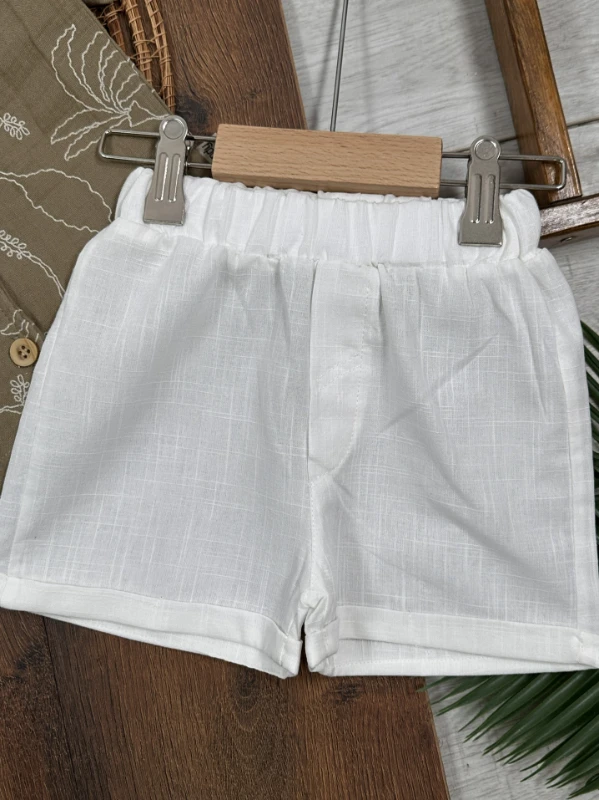 Müslin Hawaii Çiçek Baskılı Safari Şapkalı Düğmeli Şortlu Yazlık Erkek Bebek/Çocuk Takım - LACİVERT