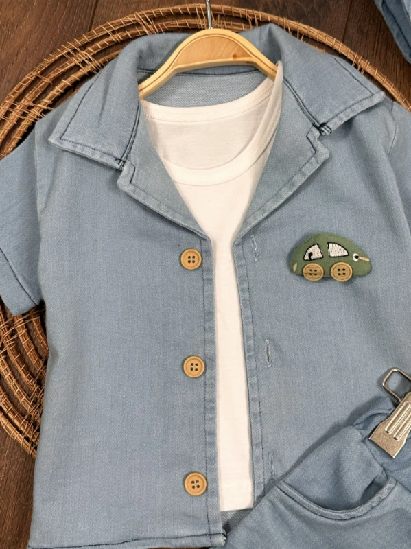 Kot Likralı Şapkalı Araba Oyuncaklı Atlet Badili 4lü Yazlık Erkek Bebek-Çocuk Takım - LACİVERT