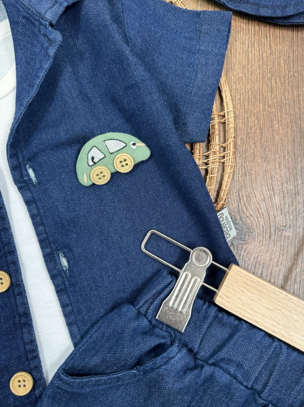 Kot Likralı Şapkalı Araba Oyuncaklı Atlet Badili 4lü Yazlık Erkek Bebek-Çocuk Takım - LACİVERT