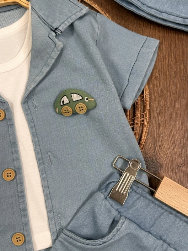 Kot Likralı Şapkalı Araba Oyuncaklı Atlet Badili 4lü Yazlık Erkek Bebek-Çocuk Takım - LACİVERT