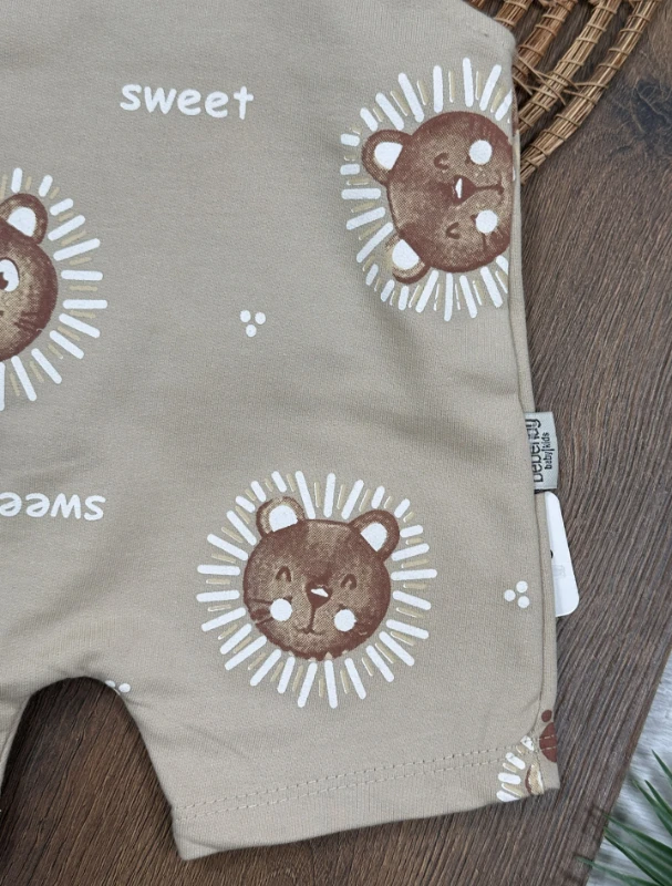 Ayıcık Baskılı Safari Şapkalı Omuzdan Çıtçıtlı Badi Yazlık Erkek Bebek Salopet Takım - TARÇIN