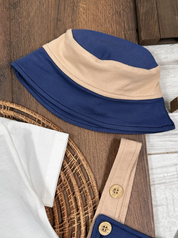 Salopet Aycık Pati Baskılı Safari Şapkalı Omuzdan Çıtçıtlı Badi Yazlık Erkek Bebek Takım - YEŞİL