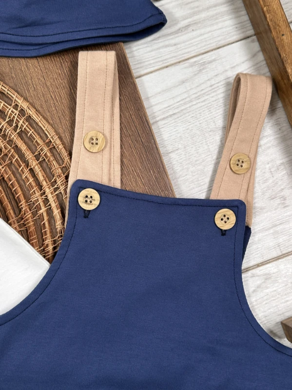 Salopet Aycık Pati Baskılı Safari Şapkalı Omuzdan Çıtçıtlı Badi Yazlık Erkek Bebek Takım - YEŞİL