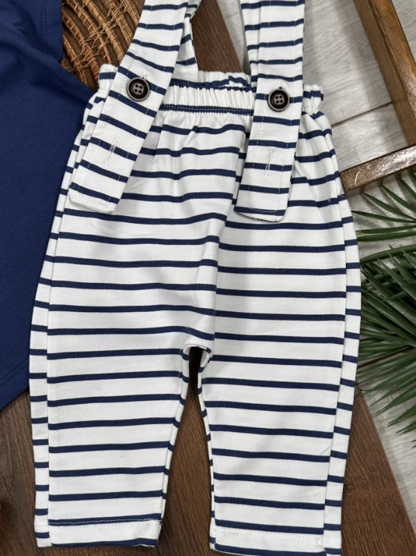 Salopet Çizgili Omuzdan Çıtçıtlı Yazlık Erkek Bebek Takım - YEŞİL