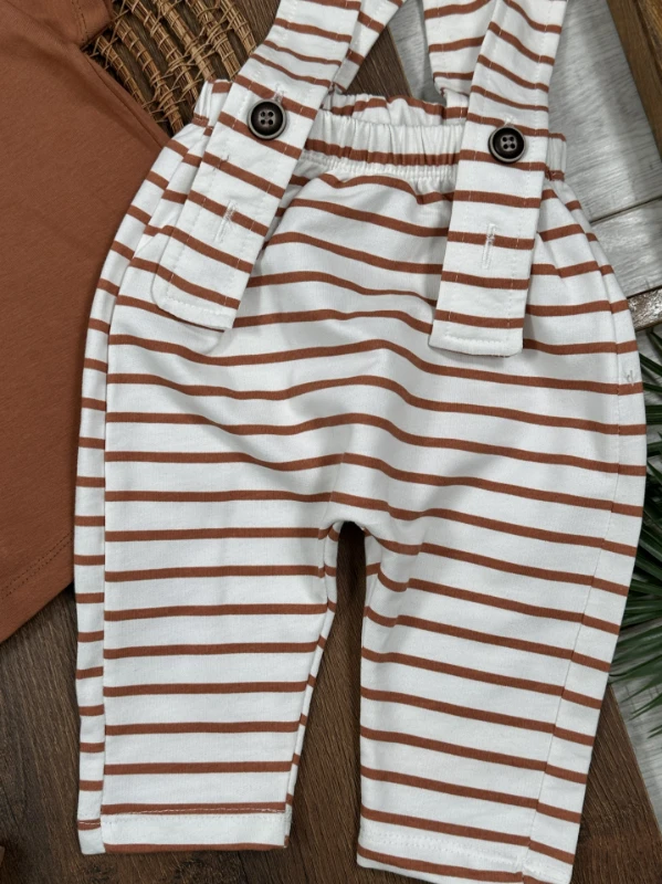 Salopet Çizgili Omuzdan Çıtçıtlı Yazlık Erkek Bebek Takım - YEŞİL