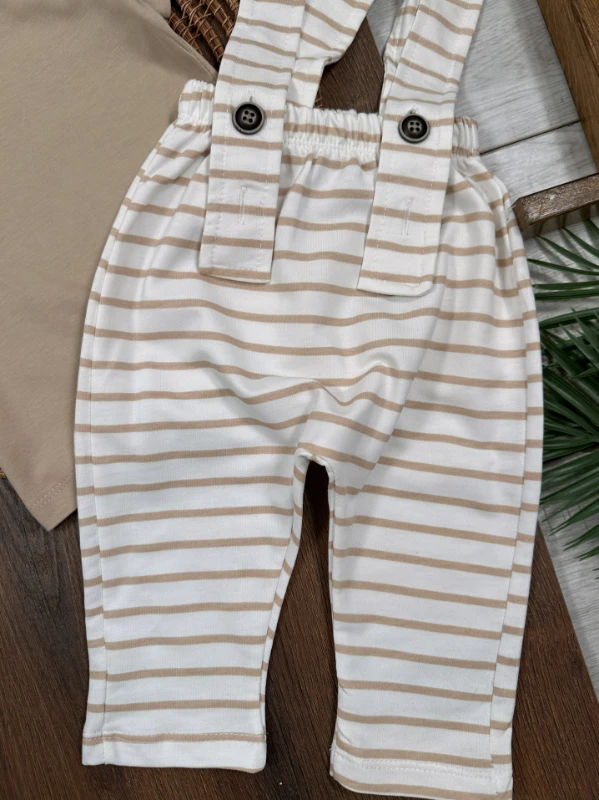 Salopet Çizgili Omuzdan Çıtçıtlı Yazlık Erkek Bebek Takım - YEŞİL