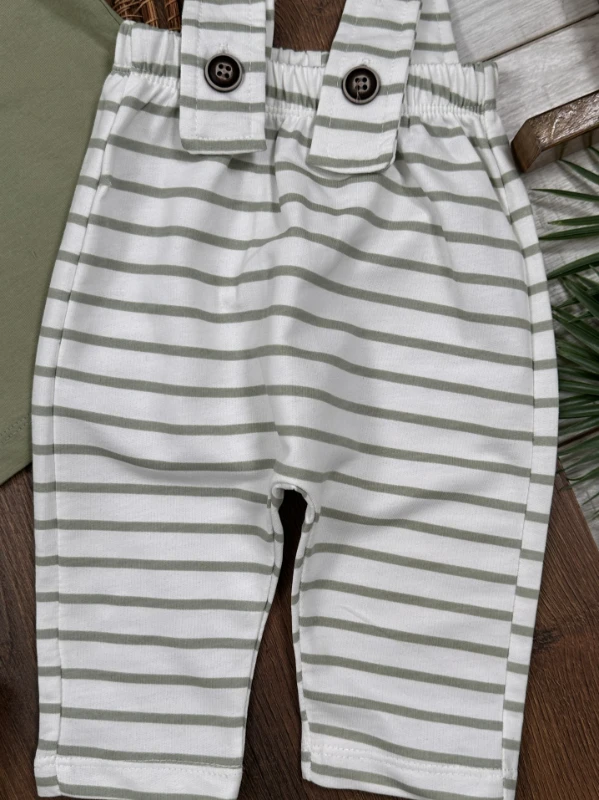 Salopet Çizgili Omuzdan Çıtçıtlı Yazlık Erkek Bebek Takım - YEŞİL