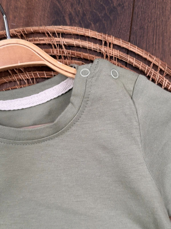 Salopet Çizgili Omuzdan Çıtçıtlı Yazlık Erkek Bebek Takım - YEŞİL