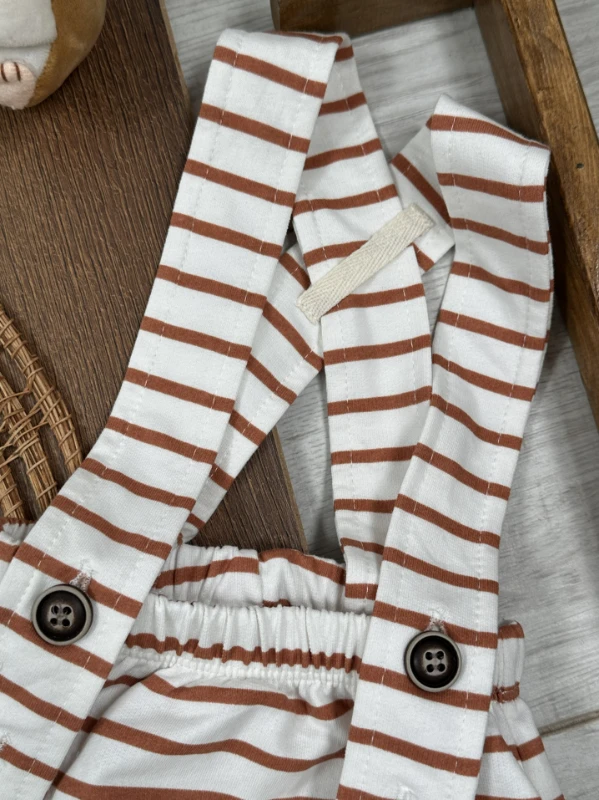 Salopet Çizgili Omuzdan Çıtçıtlı Yazlık Erkek Bebek Takım - YEŞİL