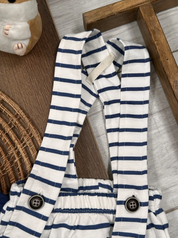 Salopet Çizgili Omuzdan Çıtçıtlı Yazlık Erkek Bebek Takım - YEŞİL