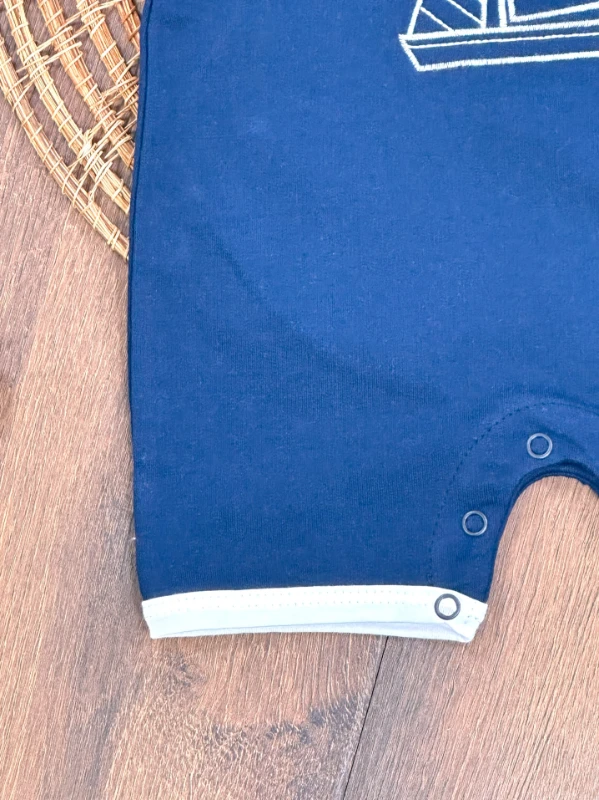 Yelken Nakışlı Şapkalı Çıtçıtlı Yazlık Erkek Bebek Tulum - BEYAZ