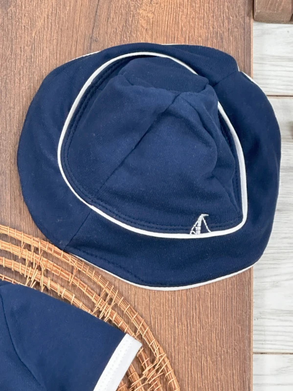 Yelken Nakışlı Şapkalı Çıtçıtlı Yazlık Erkek Bebek Tulum - BEYAZ