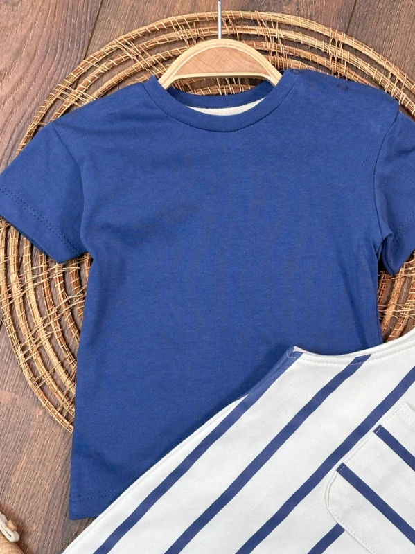 Çizgili Safari Şapkalı Omuzdan Çıtçıtlı Badi Yazlık Erkek Bebek Salopet Takım - KAHVE