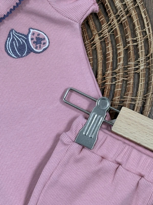 Meyveler Nakışlı Esnek Kaşkorse Yazlık Kız Bebek Takım - MÜRDÜM