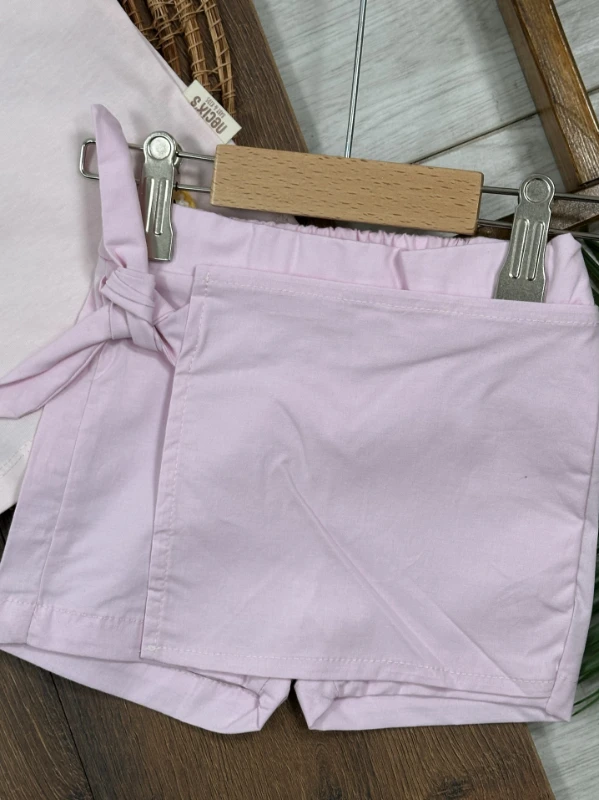 Limon Nakışlı Şort Etekli Yazlık Kız Bebek Takım - PUDRA