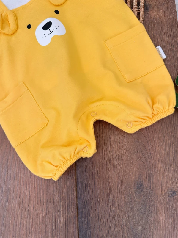 Sevimli Köpek Baskılı Safari Şapkalı Alttan Çıtçıtlı Badili Salopet Yazlık Erkek Bebek Takım - YEŞİL