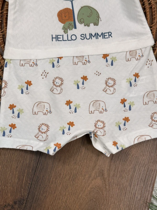 Safari Baskılı Alttan Çıtçıtlı Yazlık Erkek Bebek Tulum - MAVİ