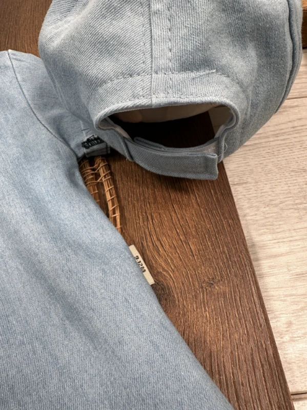 Şapkalı Ayıcık Desenli Atlet Badili Likralı Kot 4lü Yazlık Erkek Bebek Takım - MAVİ