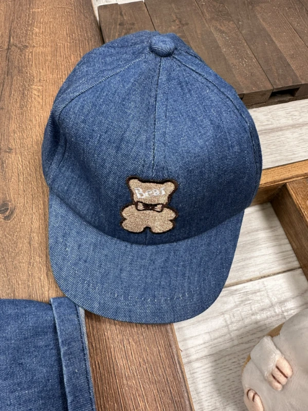 Şapkalı Ayıcık Desenli Atlet Badili Likralı Kot 4lü Yazlık Erkek Bebek Takım - MAVİ