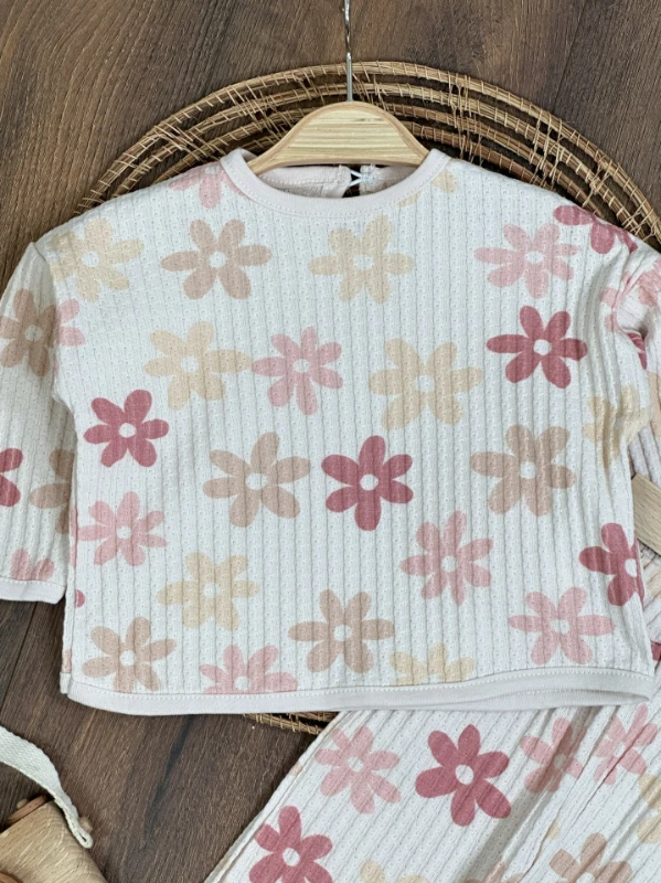 Çiçek Desen Esnek Geniş Kalıp Kız Bebek Takım - KARIŞIK
