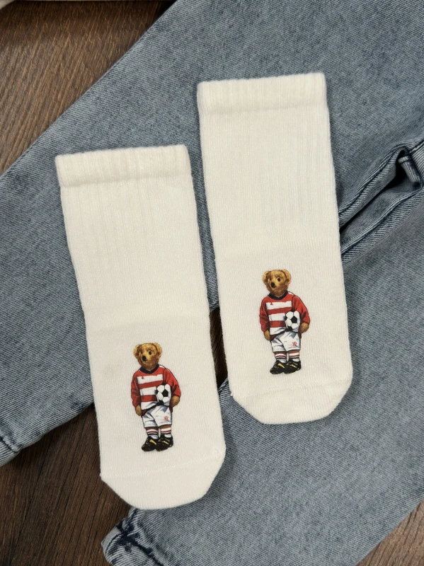 Ayıcık Baskılı Sweatshirt ÇORAPLI Likralı Kot Pantolon 3lü Erkek Bebek/Çocuk Takım - SARI