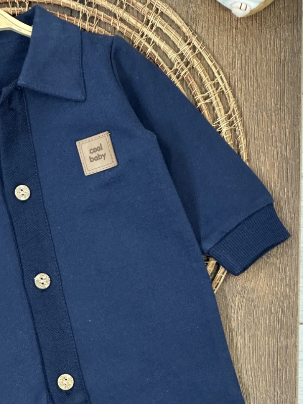 Cool Baby Polo Yaka Düğmeli Alttan Çıtçıtlı Mevsimlik Erkek Bebek Tulum - LACİVERT
