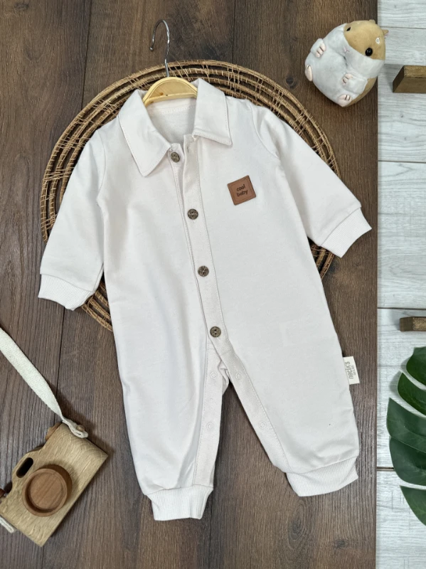 Cool Baby Polo Yaka Düğmeli Alttan Çıtçıtlı Mevsimlik Erkek Bebek Tulum - BEJ