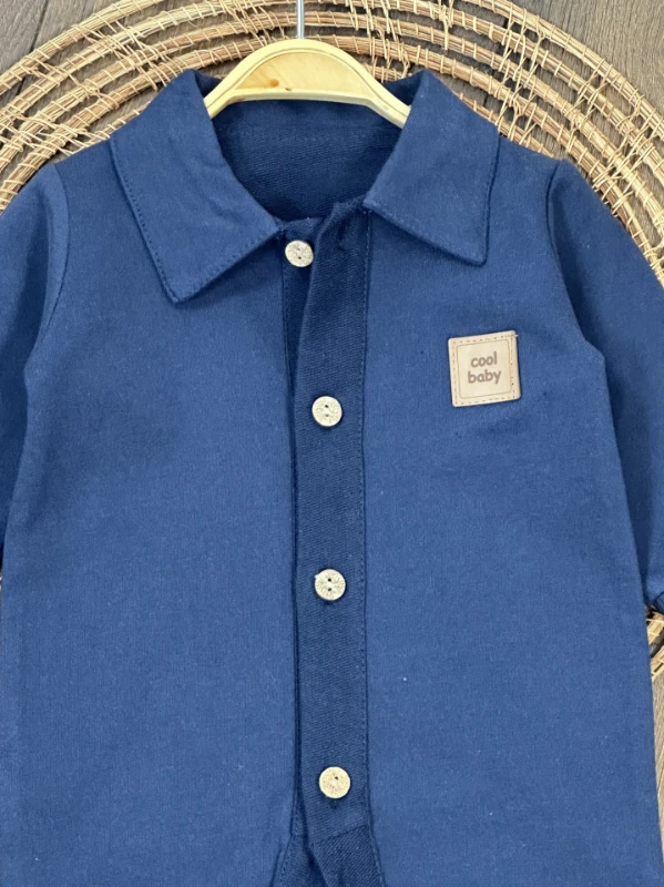 Cool Baby Polo Yaka Düğmeli Alttan Çıtçıtlı Mevsimlik Erkek Bebek Tulum - LACİVERT