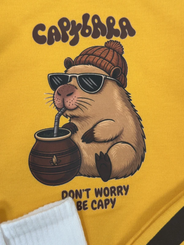 Çizgili Pantolon Capibara Baskılı Sweatshirt Çoraplı Mevsimlik 3lü Erkek Bebek/Çocuk Takım - TARÇIN