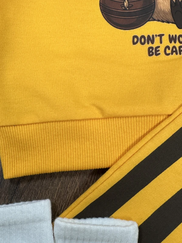 Çizgili Pantolon Capibara Baskılı Sweatshirt Çoraplı Mevsimlik 3lü Erkek Bebek/Çocuk Takım - TARÇIN