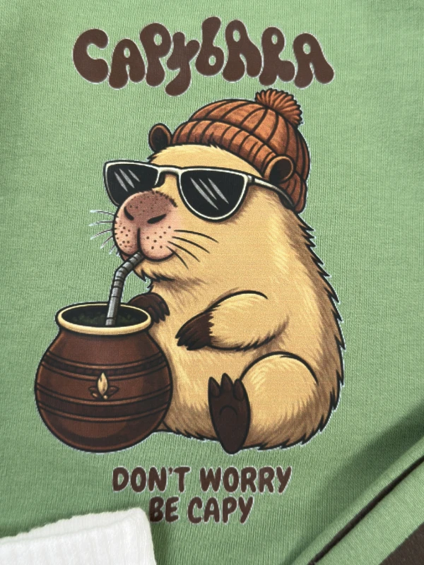 Çizgili Pantolon Capibara Baskılı Sweatshirt Çoraplı Mevsimlik 3lü Erkek Bebek/Çocuk Takım - TARÇIN