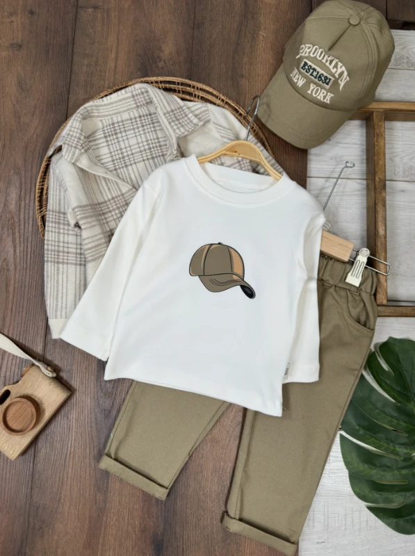 Oduncu Gömlek Şapkalı Oversize Hiphop Pantolon Badili 4lü Erkek Çocuk ve Bebek Takım - İNDİGO