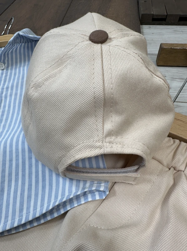 Askı Kemerli Şapkalı Ayıcık Baskılı Likralı Gabardin Pantolon 4lü Erkek Bebek/Çocuk Takım - İNDİGO